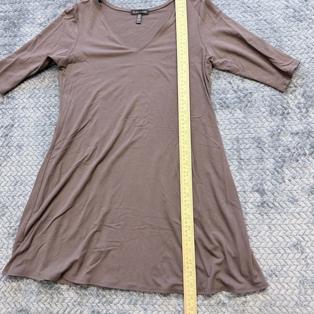 Eileen Fisher V-Neck 3/4 Sleeve Jersey Knit Tunic Dress in Taupe Brown Size XS - Picture 10 of 10